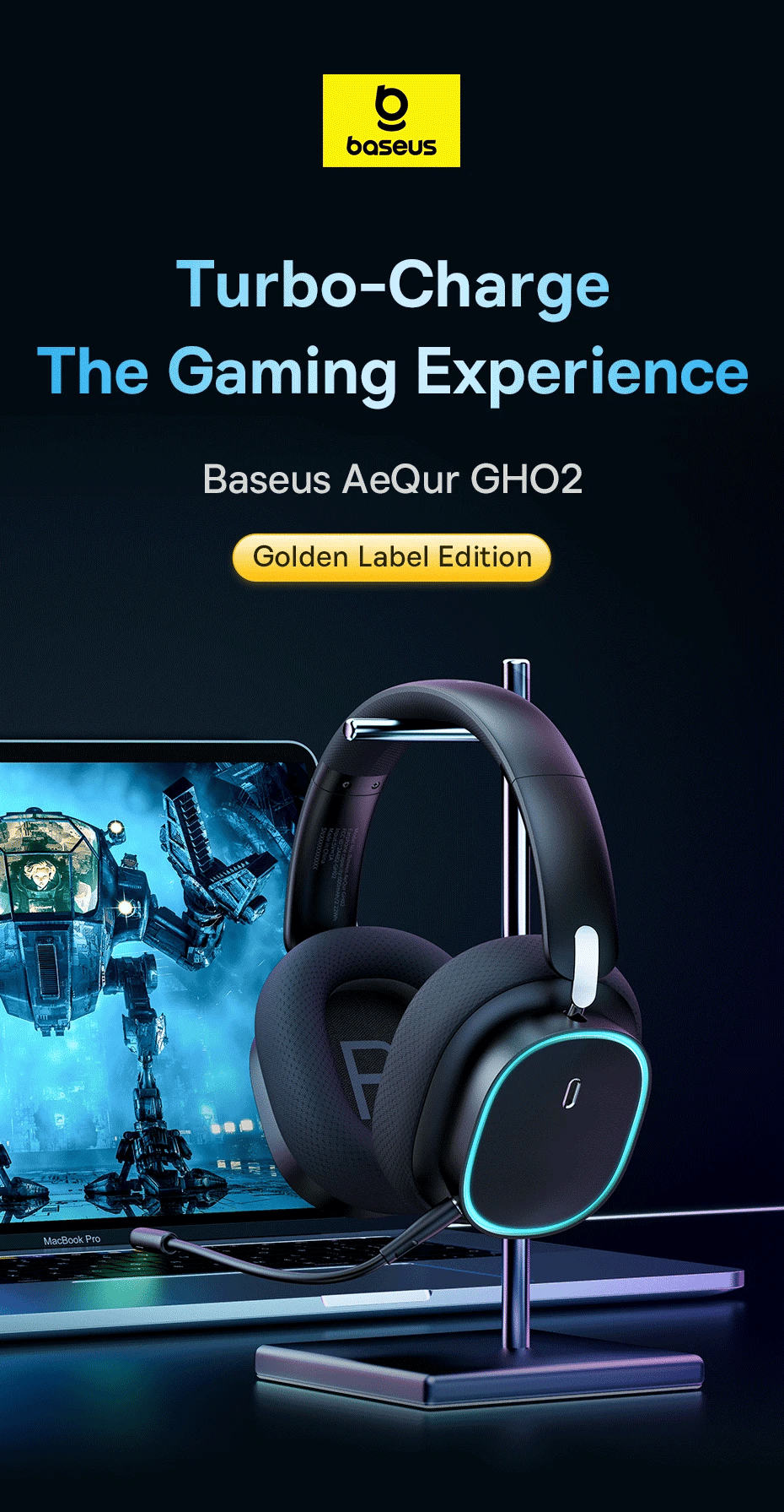 Baseus GH02 Wireless Gaming Headphones – Bluetooth 5.3 & RGB Lighting