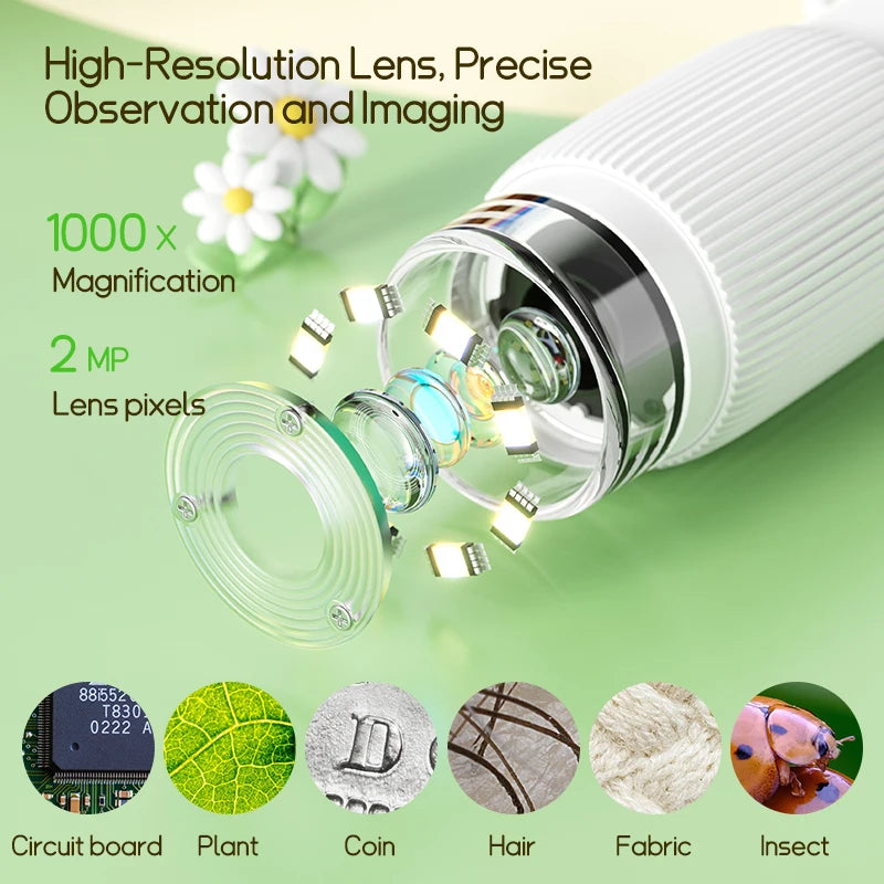 Mini Microscope for Kids – 2" Screen with 1000x Zoom, Educational Gift