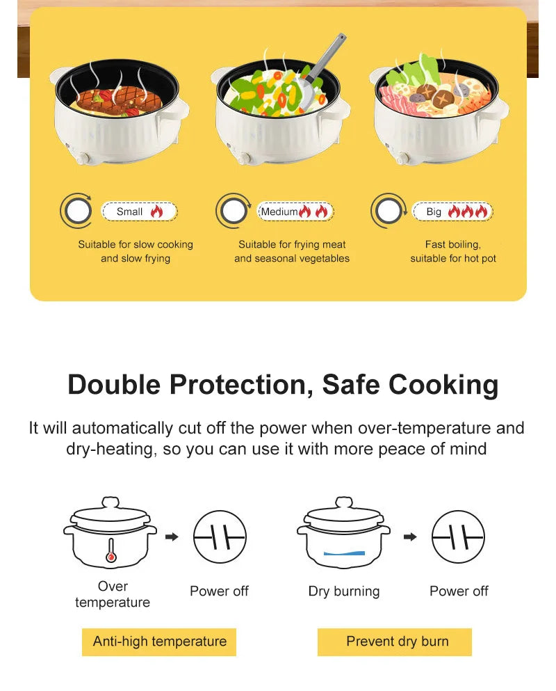 Compact Multi-Cooker – 220V Non-Stick Electric Pot for 1–2 Person Meals