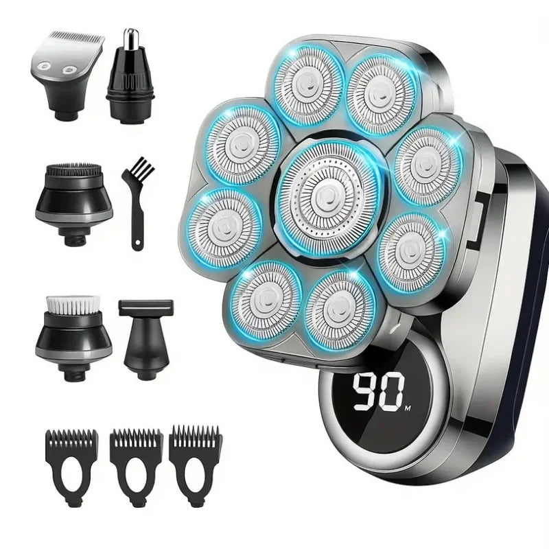 Waterproof 9D Head Shaver – IPX7 Rotary Electric Razor for Bald Men