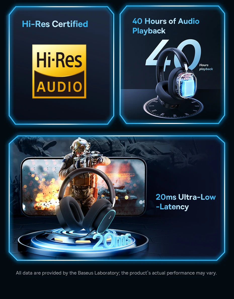 Baseus GH02 Wireless Gaming Headphones – Bluetooth 5.3 & RGB Lighting