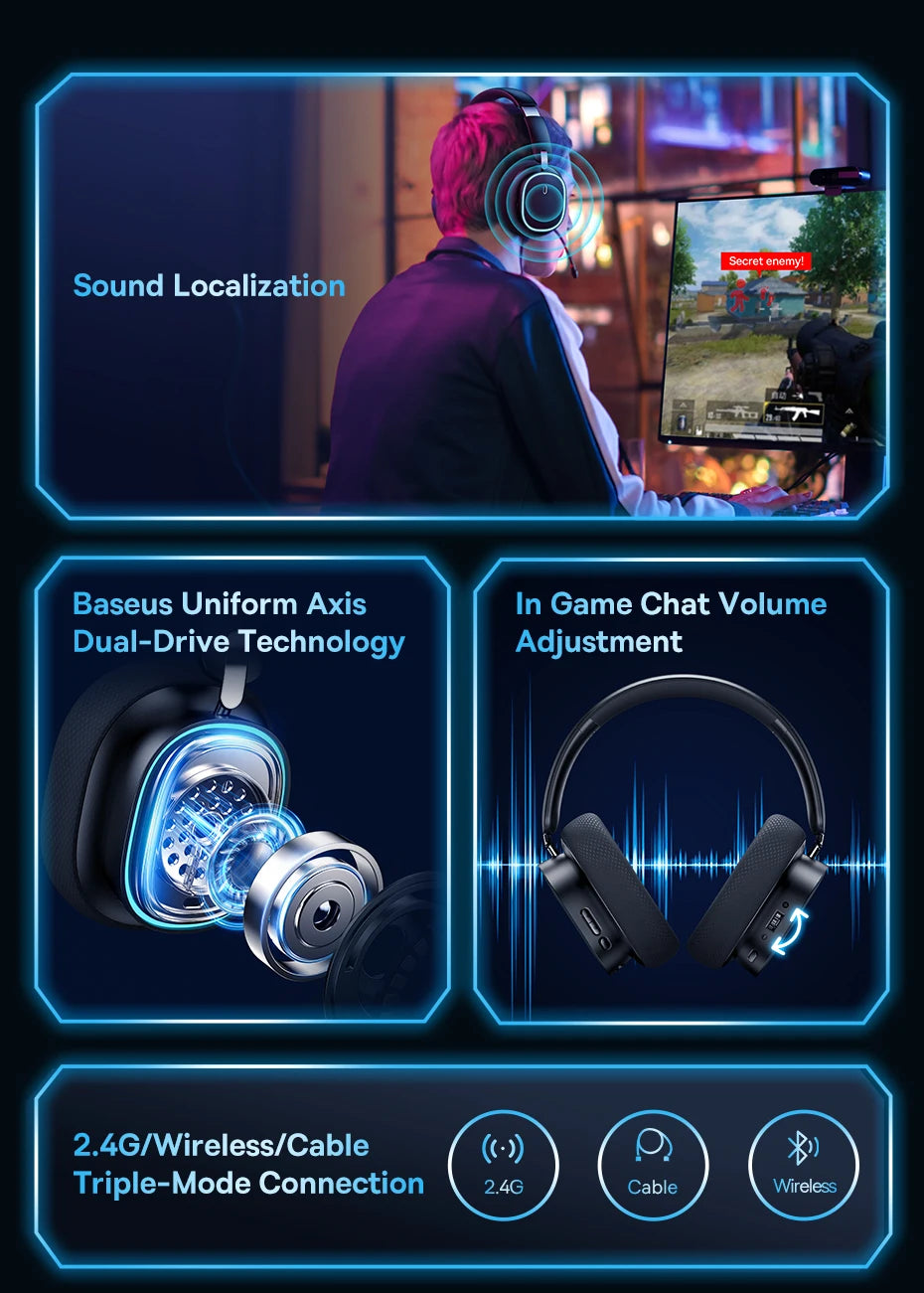 Baseus GH02 Wireless Gaming Headphones – Bluetooth 5.3 & RGB Lighting