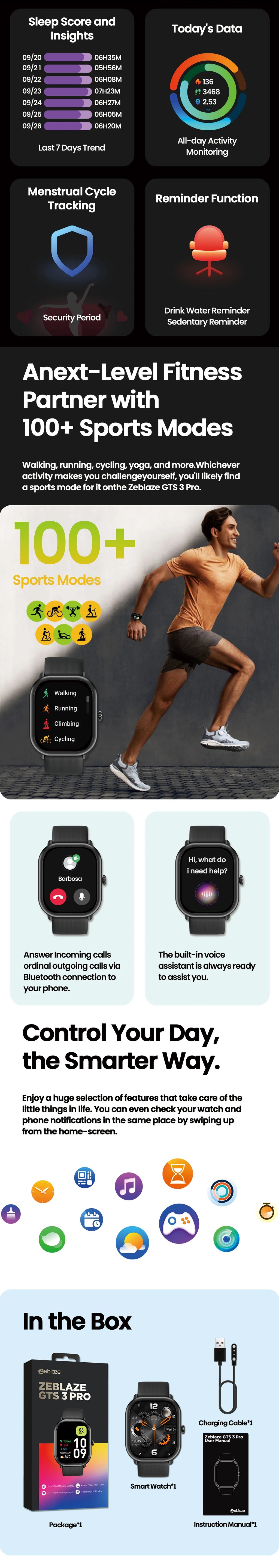 Zeblaze GTS 3 Pro – Smartwatch with AMOLED Screen & Health Monitor