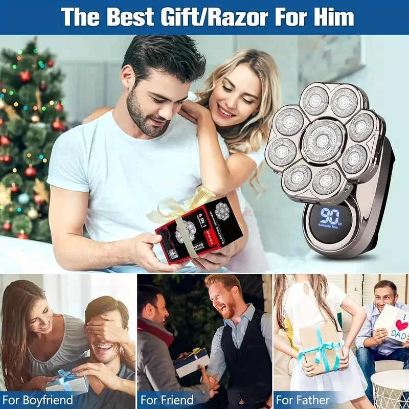 Waterproof 9D Head Shaver – IPX7 Rotary Electric Razor for Bald Men
