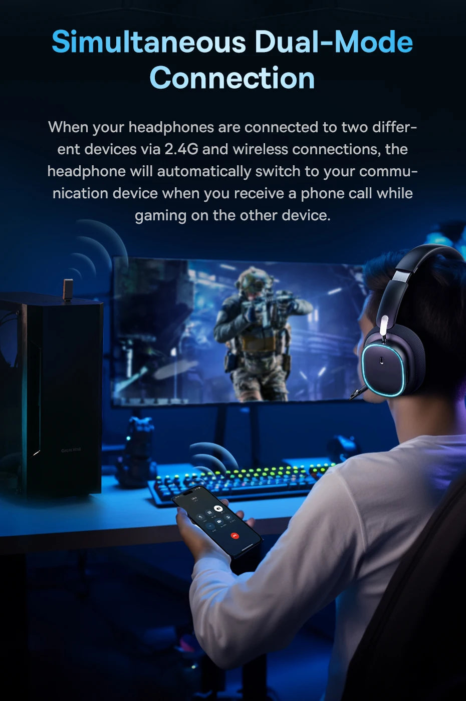 Baseus GH02 Wireless Gaming Headphones – Bluetooth 5.3 & RGB Lighting