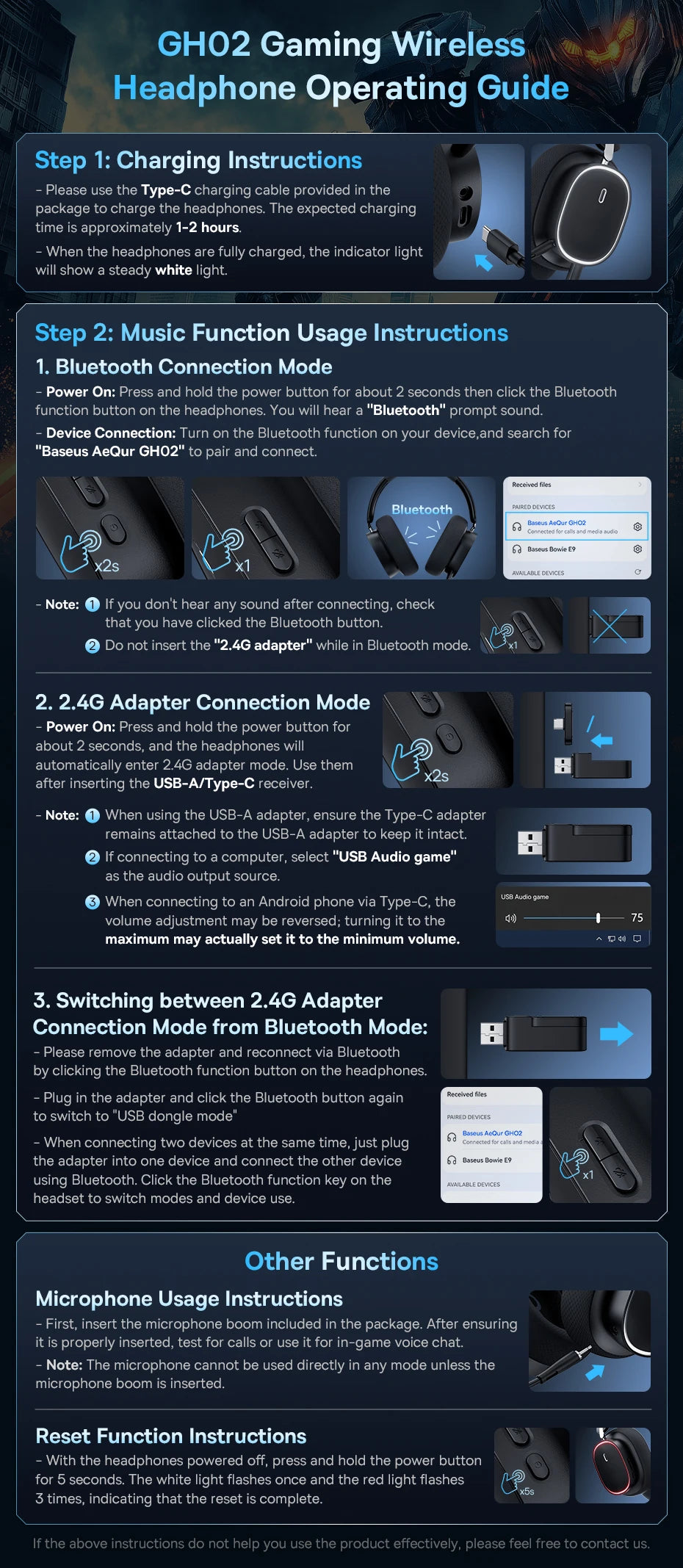 Baseus GH02 Wireless Gaming Headphones – Bluetooth 5.3 & RGB Lighting