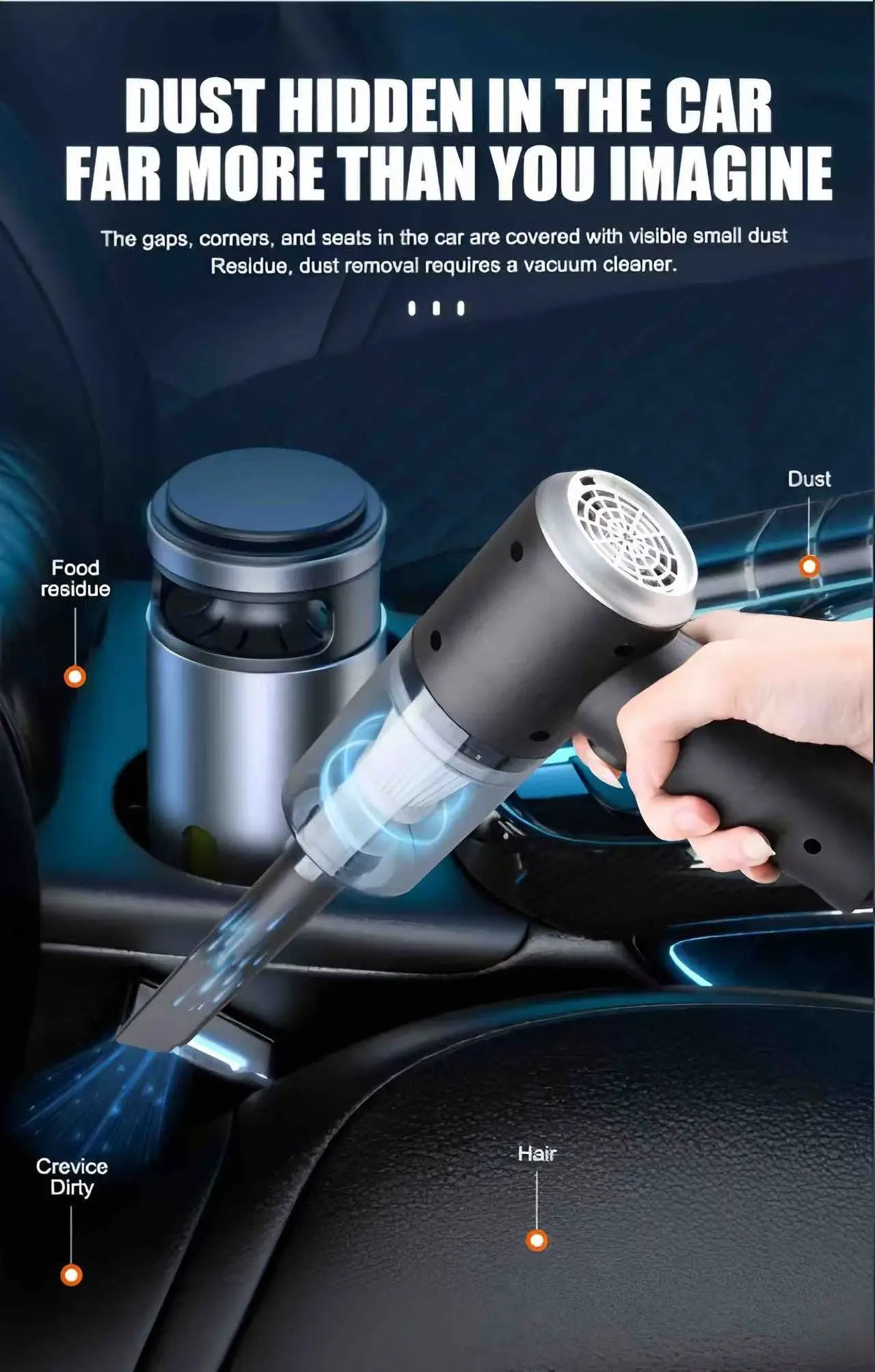 Handheld Car Vacuum Cleaner – Wireless, Dry & Wet Use