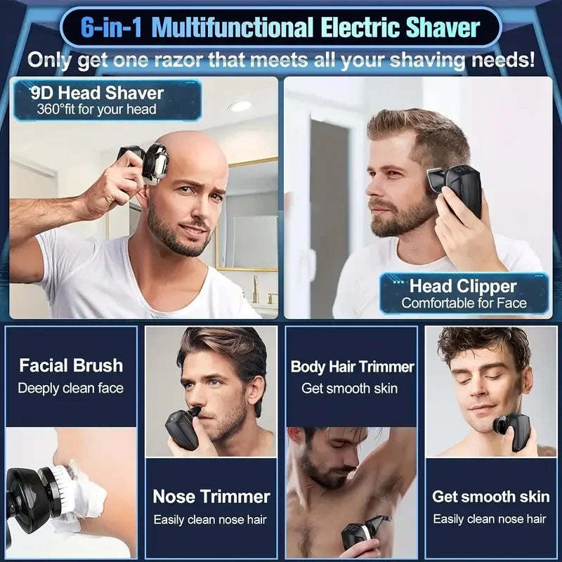Waterproof 9D Head Shaver – IPX7 Rotary Electric Razor for Bald Men